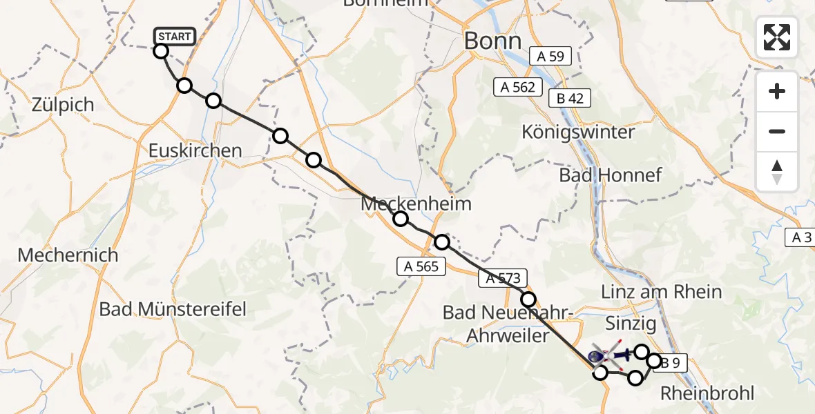 Flugroute Polizeihubschrauber Erftstadt - Sinzig, 05 Mai 2026, 08:58