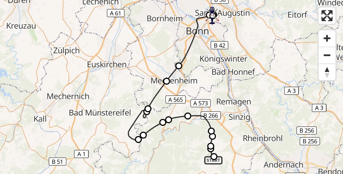 Flugroute Polizeihubschrauber Niederdürenbach - Sankt Augustin, 05 Mai 2026, 09:01
