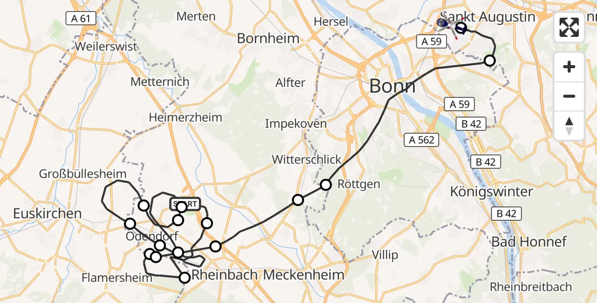 Flugroute Polizeihubschrauber Swisttal - Bonn-Hangelar Flugplatz, 05 Mai 2026, 09:05