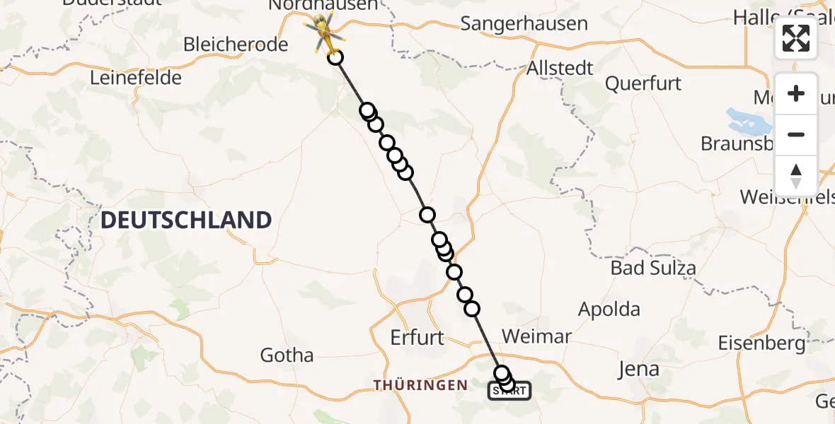 Flugroute Ambulanzhubschrauber Bad Berka - Heringen/Helme, 05 Mai 2026, 09:07