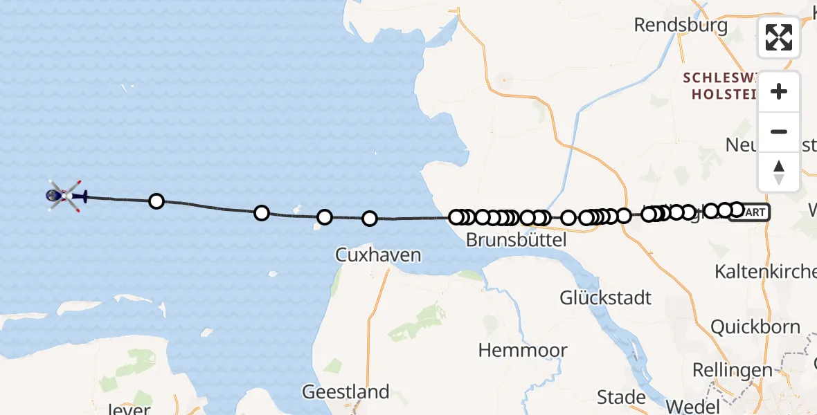 Flugroute Polizeihubschrauber Fuhlendorf - Noordzee, 05 Mai 2026, 09:08