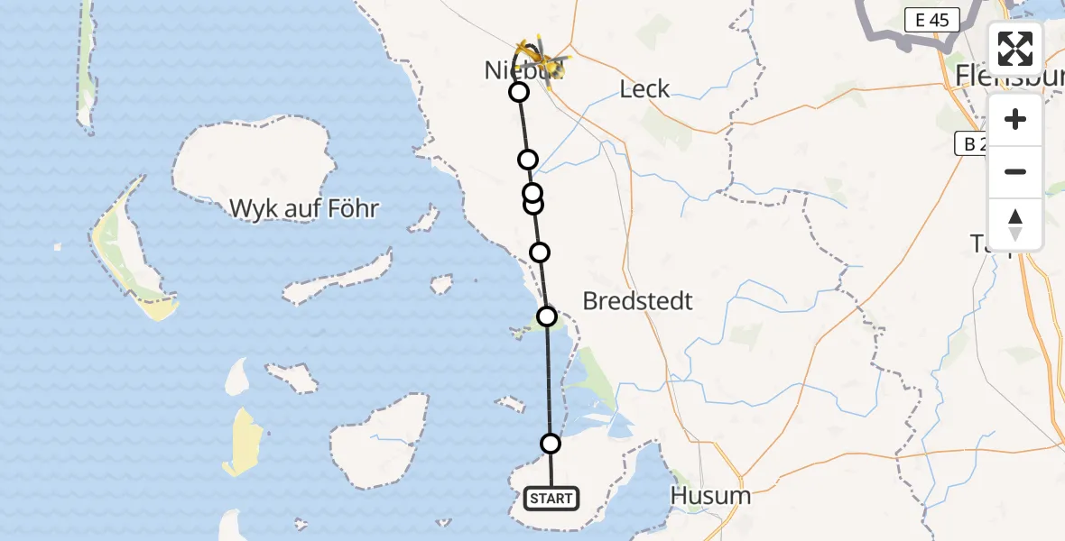 Flugroute Rettungshubschrauber Nordstrand - Niebüll, 05 Mai 2026, 09:10
