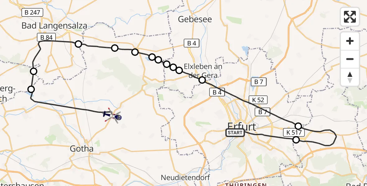 Flugroute Polizeihubschrauber Erfurt - Friemar, 05 Mai 2026, 09:12