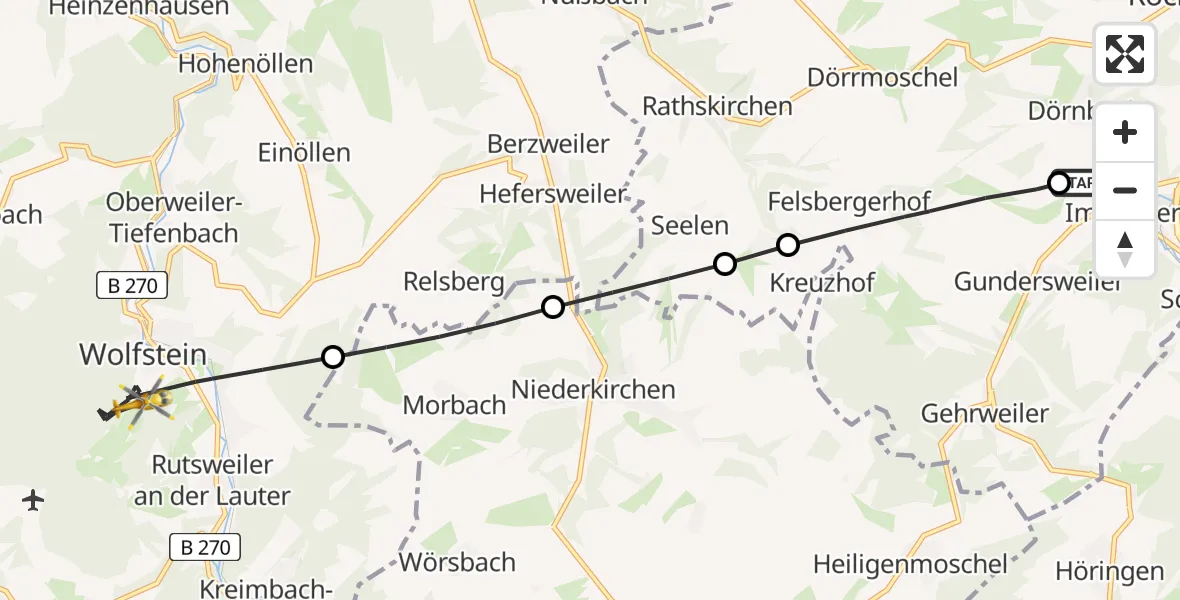 Flugroute Rettungshubschrauber Imsweiler UL - Wolfstein, 05 Mai 2026, 09:14