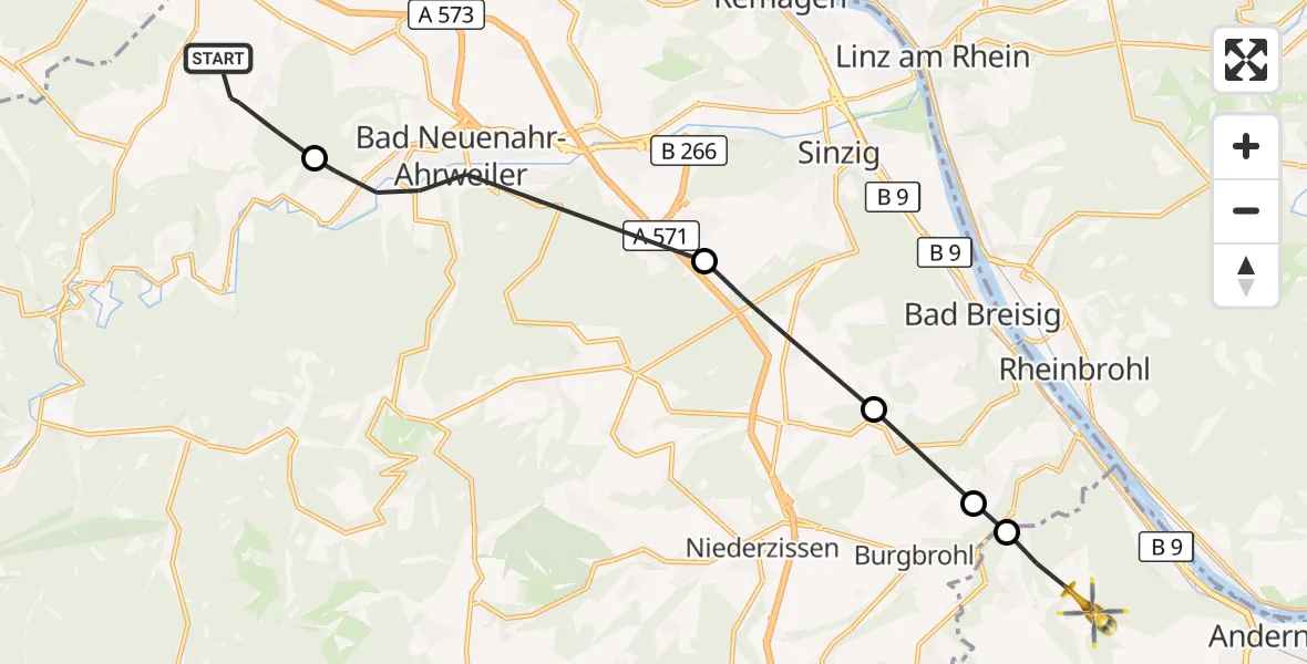 Flugroute Ambulanzhubschrauber Grafschaft - Andernach, 05 Mai 2026, 09:14