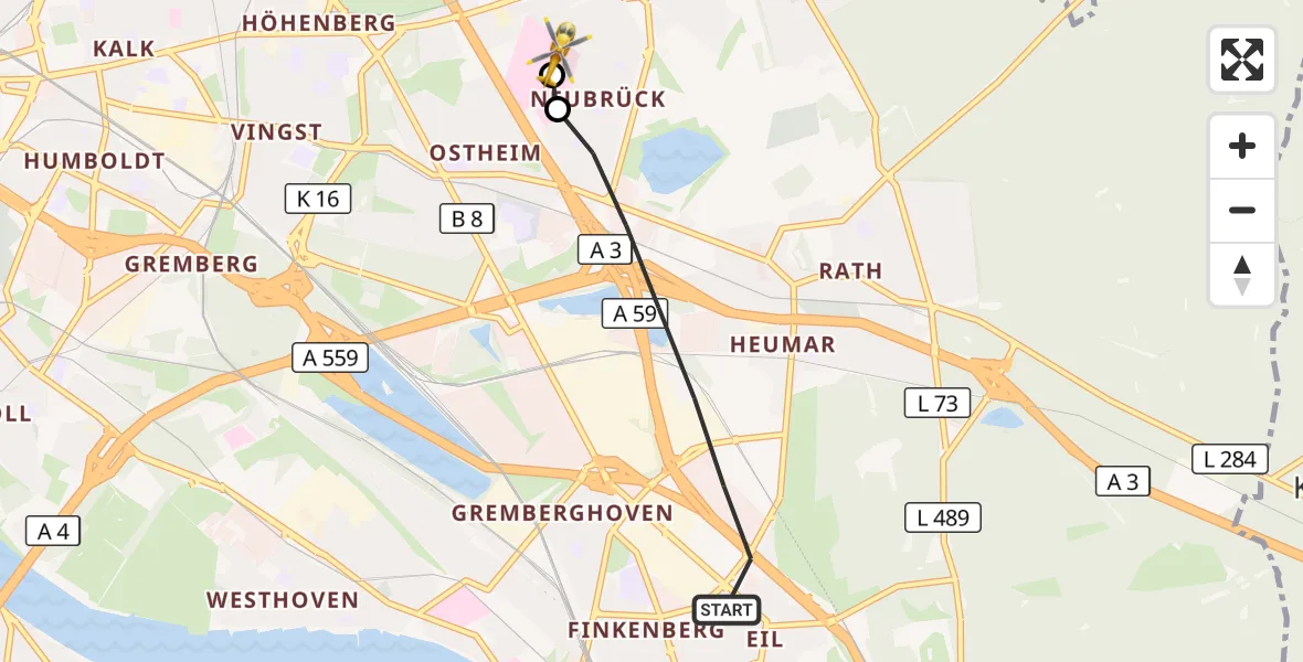 Flugroute Rettungshubschrauber Köln - Merheim Hospital, 05 Mai 2026, 09:22