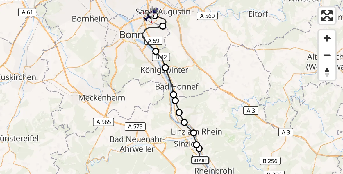 Flugroute Polizeihubschrauber Bad Breisig - Bonn-Hangelar Flugplatz, 05 Mai 2026, 09:29