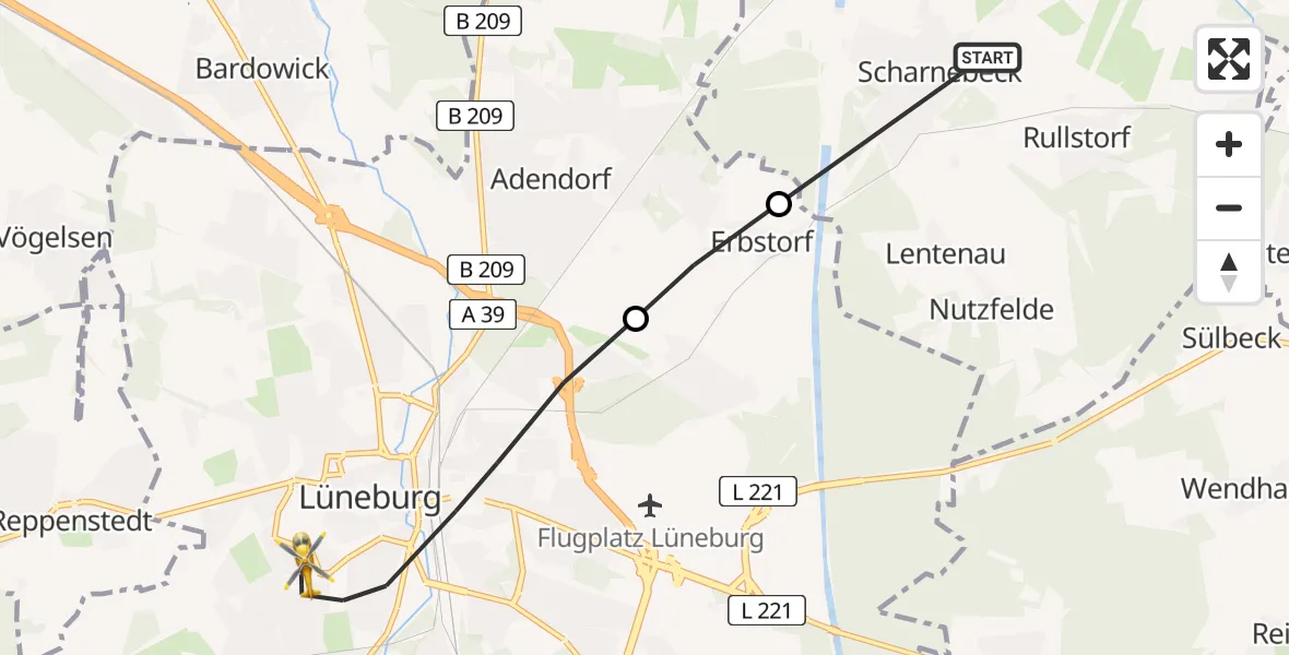 Flugroute Rettungshubschrauber Scharnebeck - Lüneburg, 05 Mai 2026, 09:30