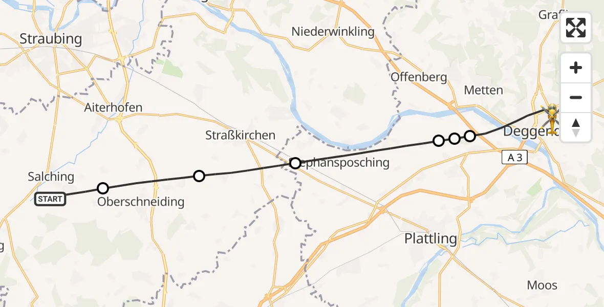 Flugroute Rettungshubschrauber Salching - Deggendorf, 05 Mai 2026, 09:39