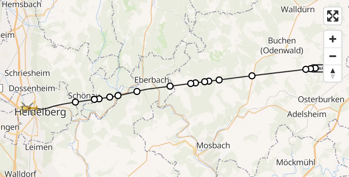 Flugroute Rettungshubschrauber Osterburken - Heidelberg, 05 Mai 2026, 09:40