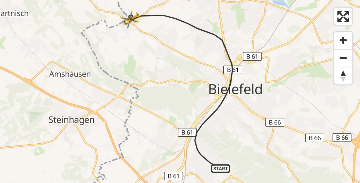 Flugroute Rettungshubschrauber Bielefeld - Bielefeld, 05 Mai 2026, 09:42