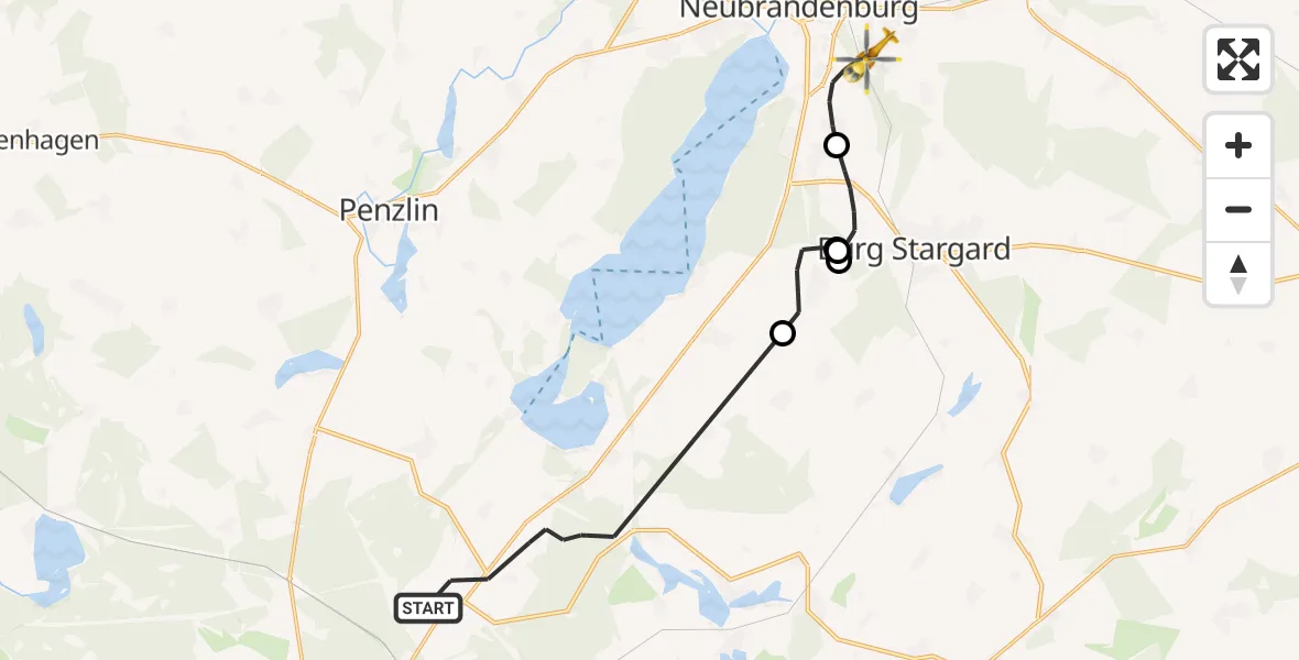 Flugroute Rettungshubschrauber Blumenholz - Neubrandenburg, 05 Mai 2026, 09:45