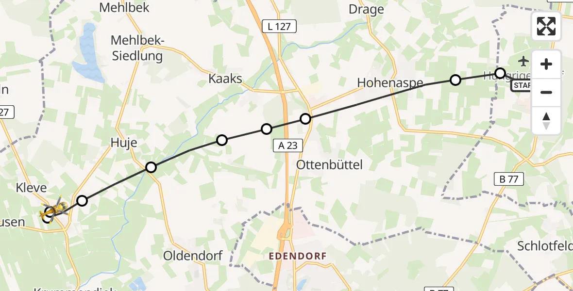 Flugroute Rettungshubschrauber Itzehoe Hungriger Wolf Flugplatz - Kleve, 05 Mai 2026, 09:46