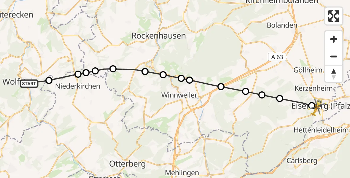 Flugroute Rettungshubschrauber Wolfstein - Eisenberg (Pfalz), 05 Mai 2026, 09:47