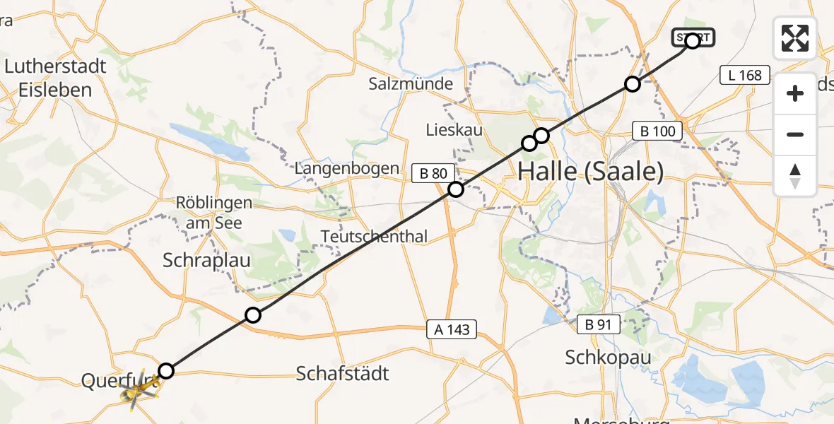 Flugroute Rettungshubschrauber Halle-Oppin Flugplatz - Querfurt, 05 Mai 2026, 09:52