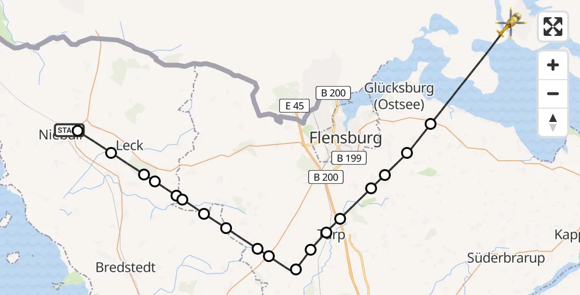 Flugroute Rettungshubschrauber Niebüll - Langballig, 05 Mai 2026, 09:53