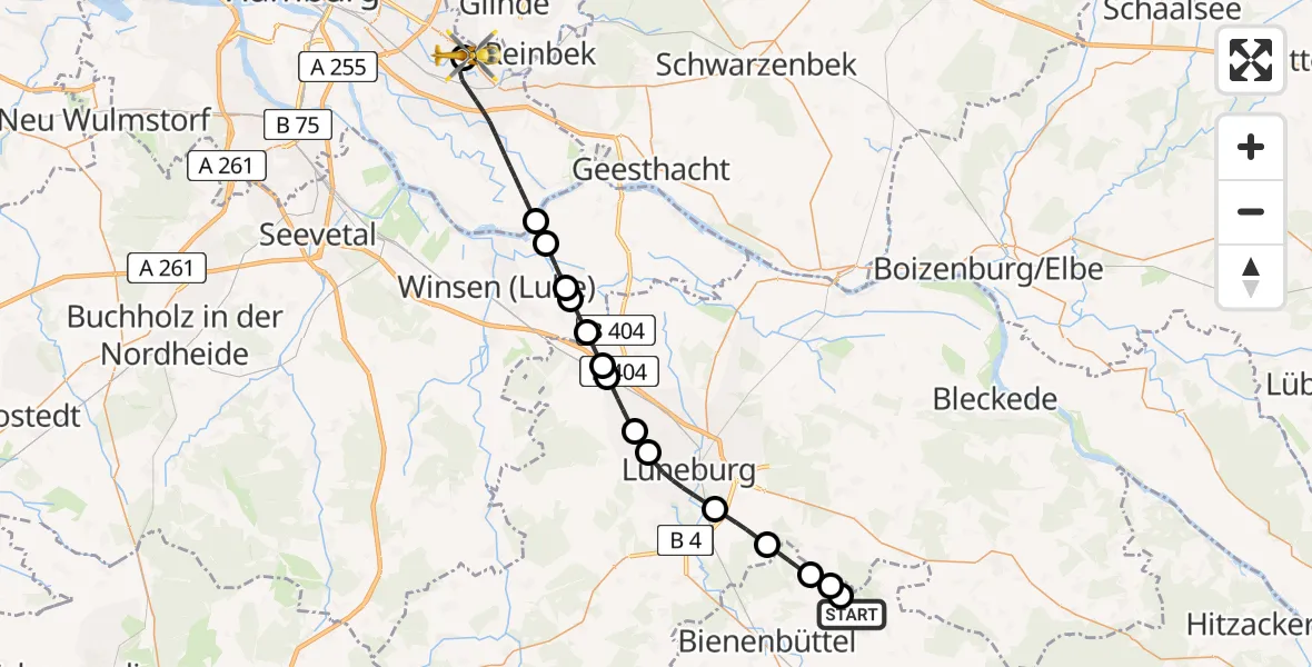 Flugroute Ambulanzhubschrauber Altenmedingen - Christoph Hansa ADAC Hubschrauberlandeplatz, 05 Mai 2026, 09:53