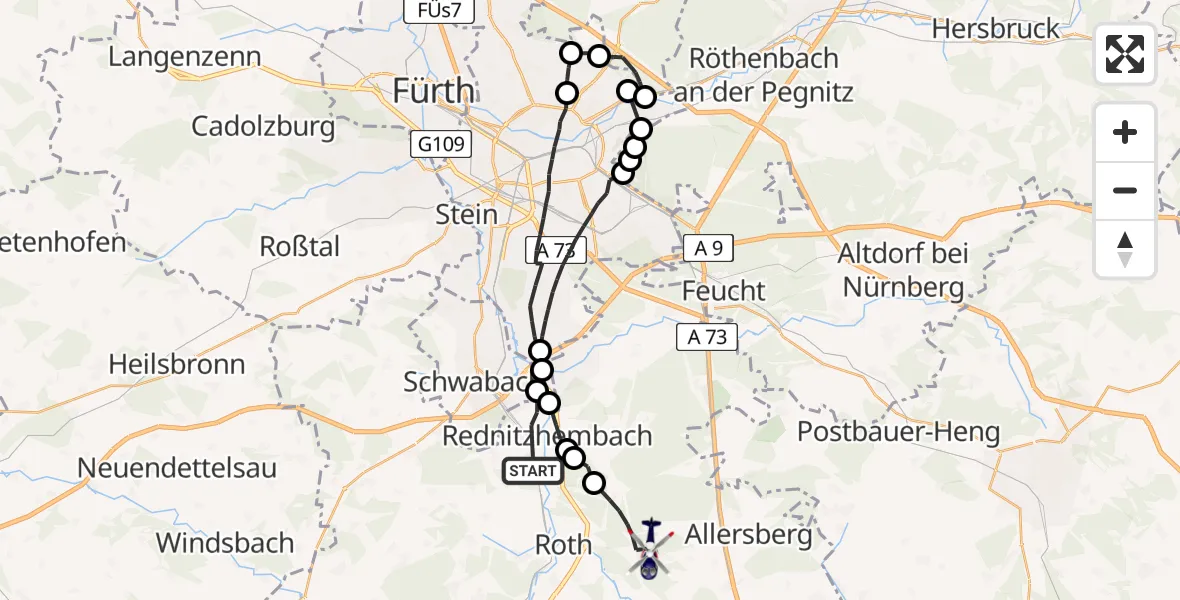 Flugroute Polizeihubschrauber Rednitzhembach - Roth, 05 Mai 2026, 09:55