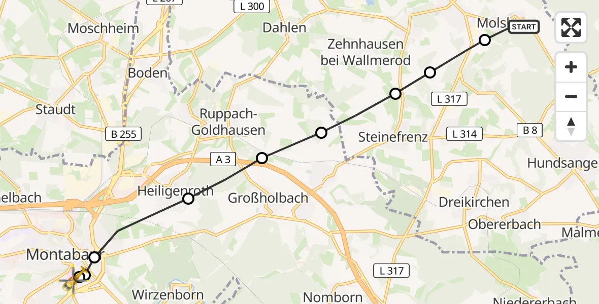 Flugroute Rettungshubschrauber Molsberg - Catholic Hospital Koblenz-Montabaur, 05 Mai 2026, 09:56