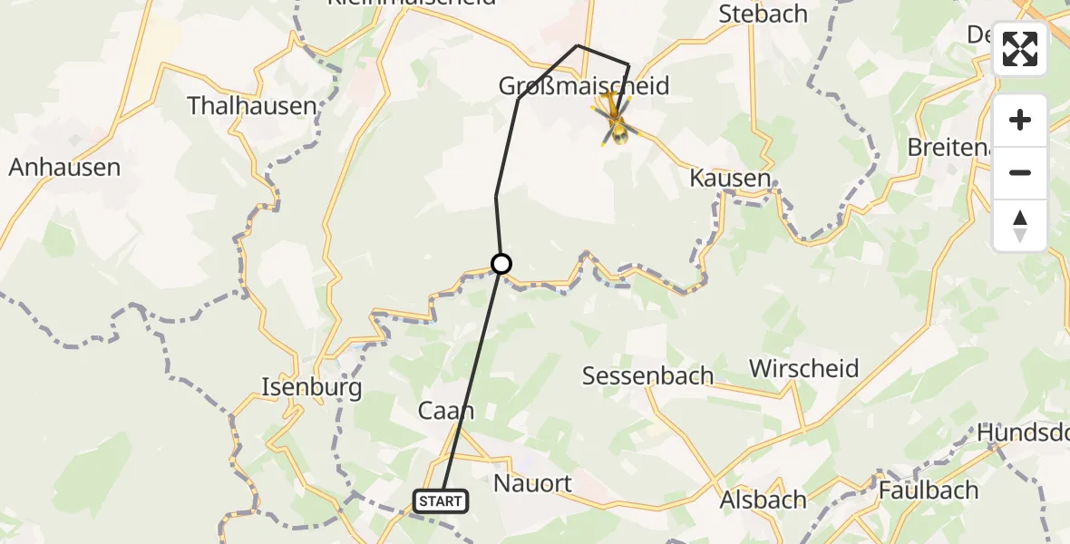 Flugroute Ambulanzhubschrauber Nauort - Großmaischeid, 05 Mai 2026, 09:58