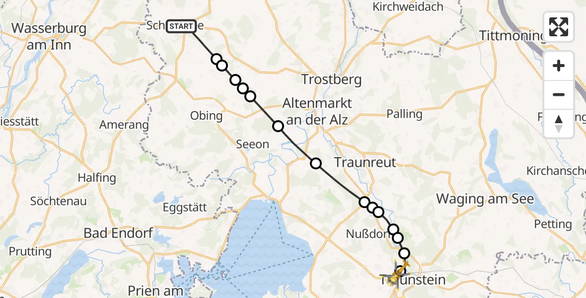 Flugroute Rettungshubschrauber Schnaitsee - Traunstein Hospital, 05 Mai 2026, 10:04