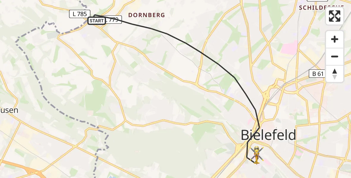 Flugroute Rettungshubschrauber Bielefeld - Bielefeld, 05 Mai 2026, 10:17