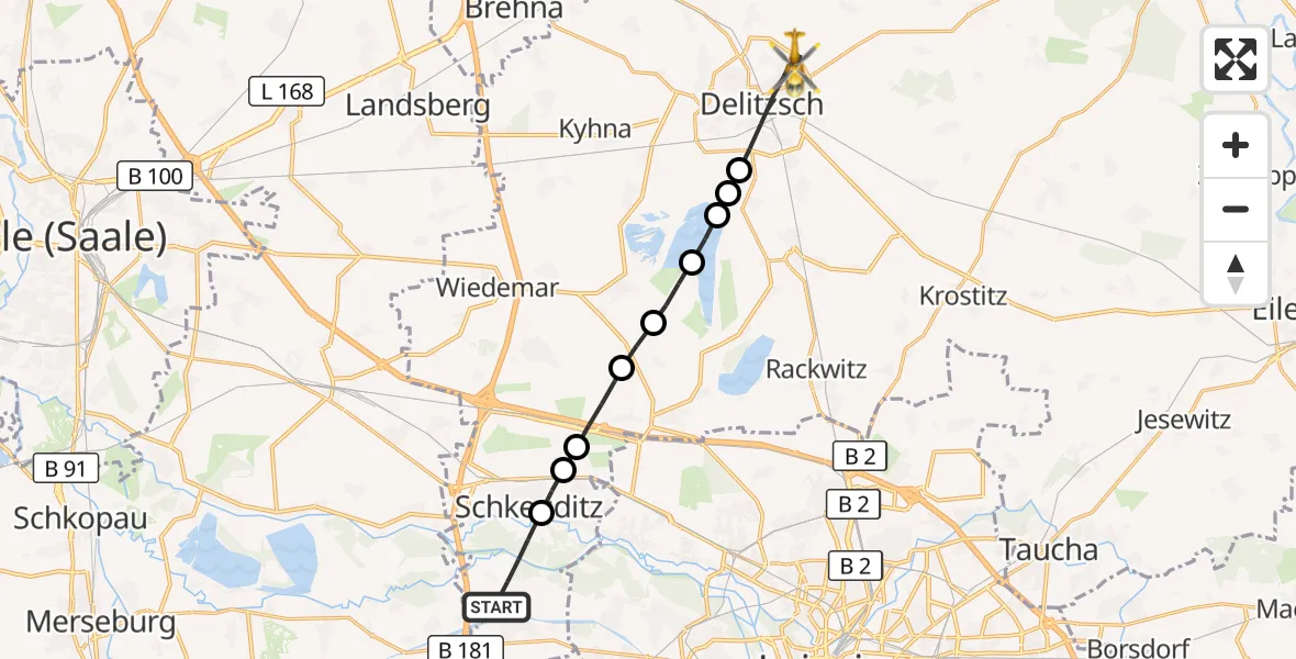 Flugroute Rettungshubschrauber Schkeuditz - Delitzsch, 05 Mai 2026, 10:22