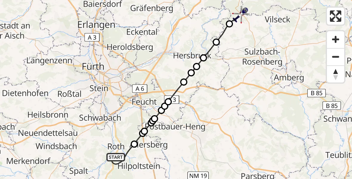Flugroute Polizeihubschrauber Roth - Königstein, 05 Mai 2026, 10:32