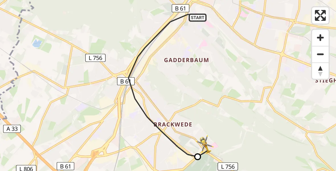 Flugroute Rettungshubschrauber Bielefeld - Luftrettungszentrum Bielefeld, 05 Mai 2026, 10:35