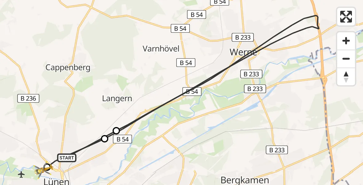 Flugroute Rettungshubschrauber Lünen - Sankt Marien Hospital, 05 Mai 2026, 10:37