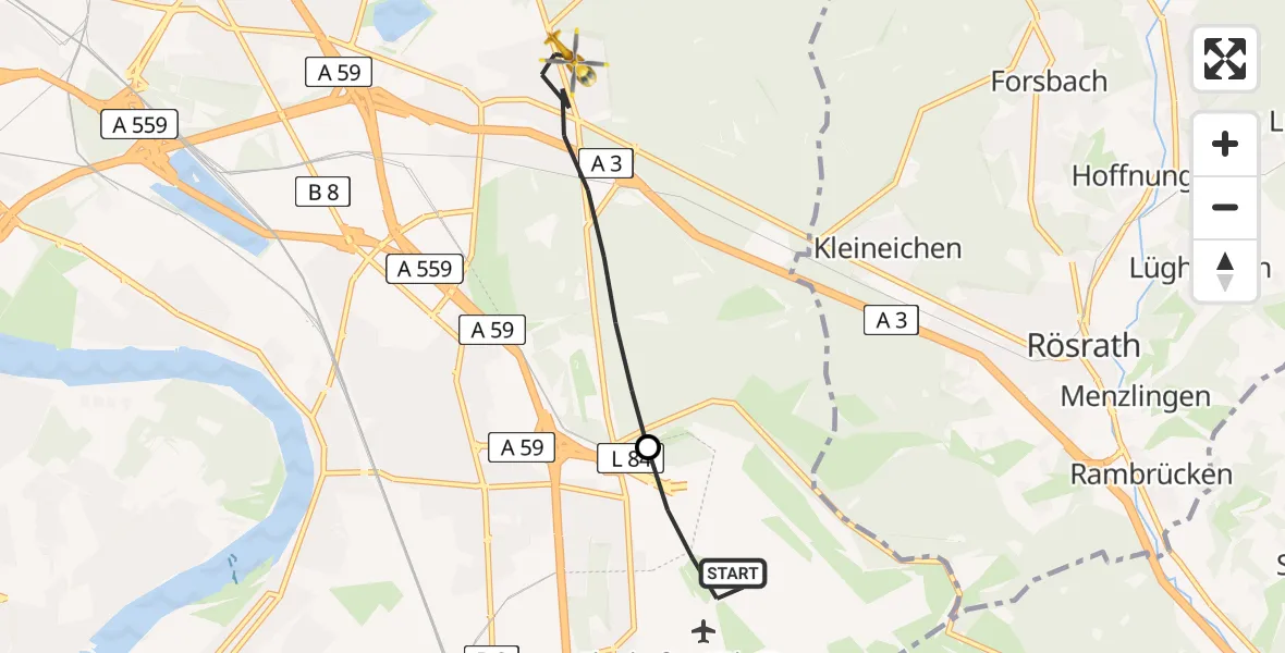 Flugroute Rettungshubschrauber Köln Bonn Flughafen - Köln, 05 Mai 2026, 10:39