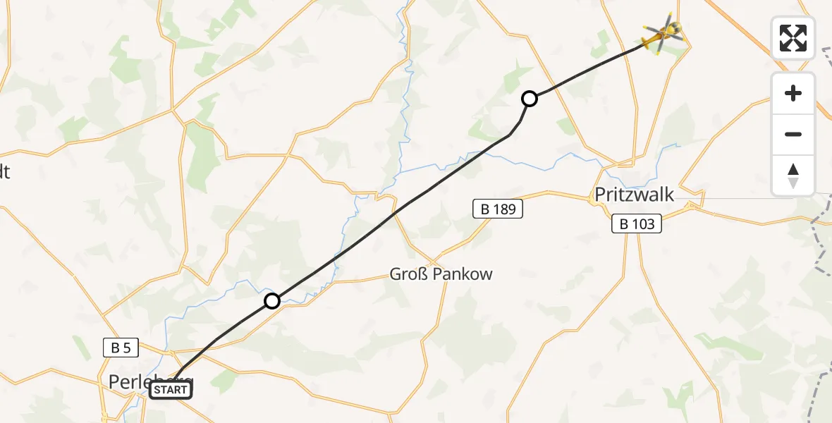 Flugroute Rettungshubschrauber Perleberg - Pritzwalk, 05 Mai 2026, 10:43