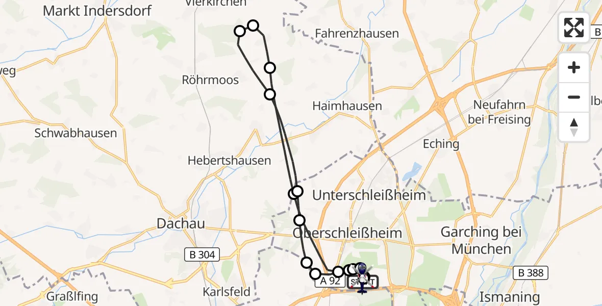 Flugroute Polizeihubschrauber Oberschleißheim - Oberschleißheim, 05 Mai 2026, 10:46