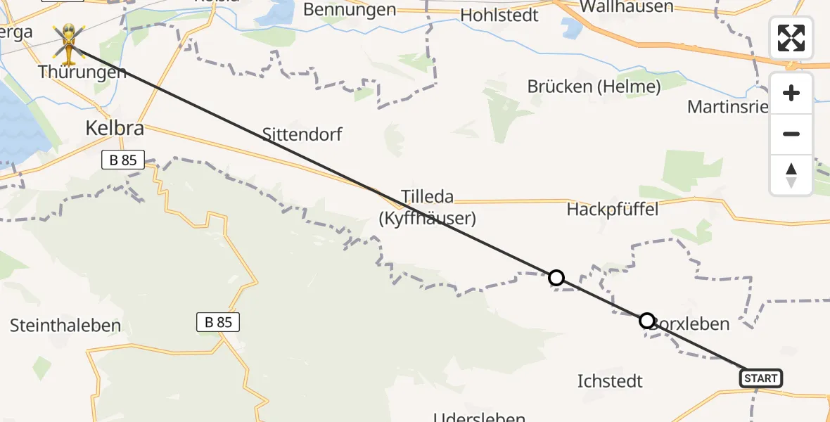 Flugroute Rettungshubschrauber Artern - Kelbra (Kyffhäuser), 05 Mai 2026, 10:50