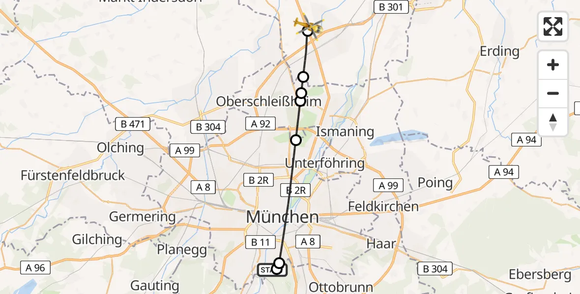 Flugroute Rettungshubschrauber ADAC Air Rescue Center Hubschrauberlandeplatz (Christoph 1) - Neufahrn b.Freising, 05 Mai 2026, 10:54