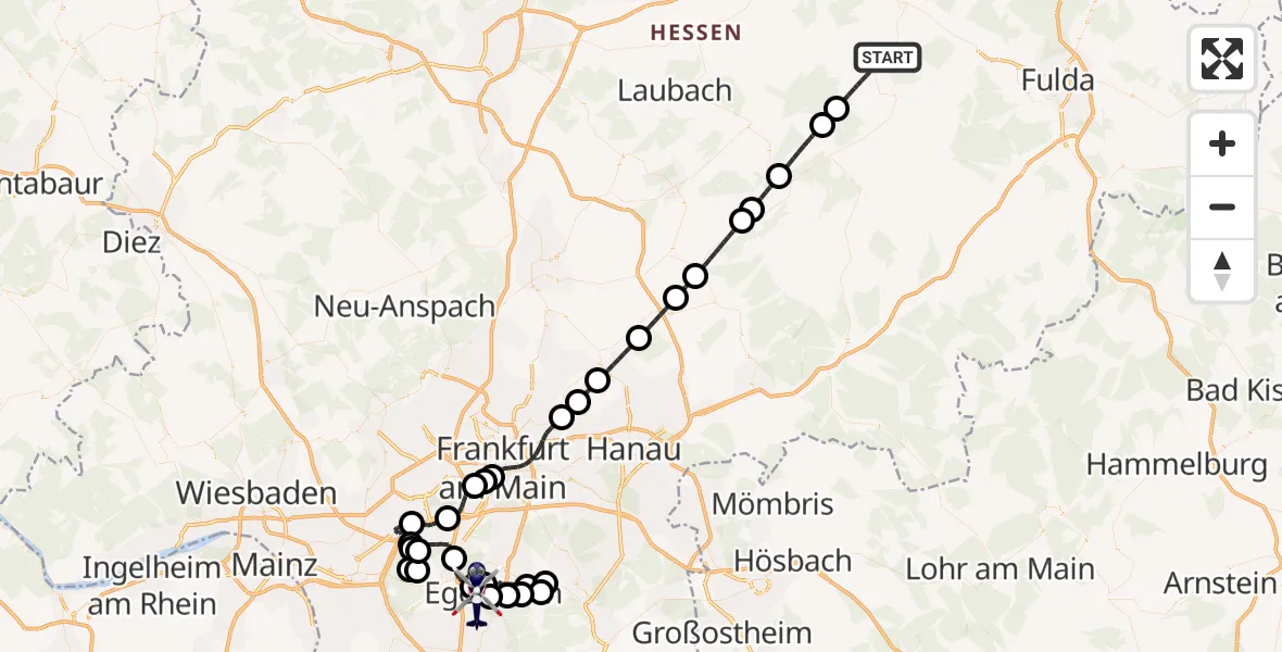Flugroute Polizeihubschrauber Herbstein - Flughafen Frankfurt-Egelsbach, 05 Mai 2026, 11:10