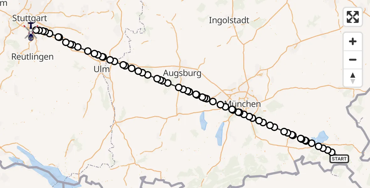 Flugroute Polizeihubschrauber Ruhpolding - Flughafen Stuttgart, 05 Mai 2026, 11:11