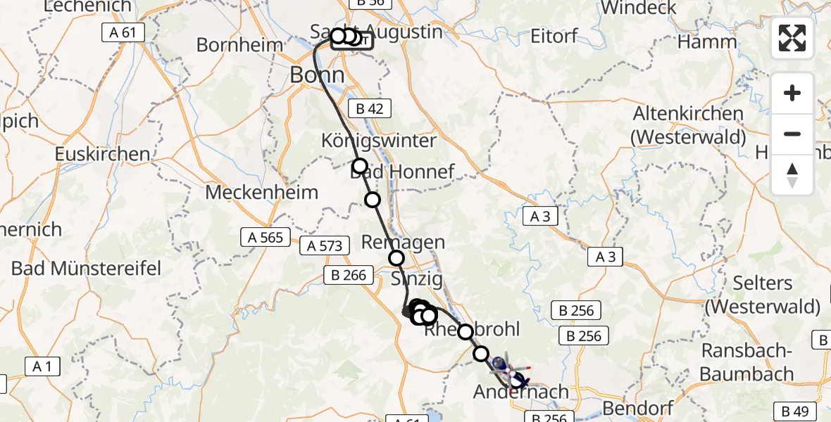 Flugroute Polizeihubschrauber Sankt Augustin - Leutesdorf, 05 Mai 2026, 11:11