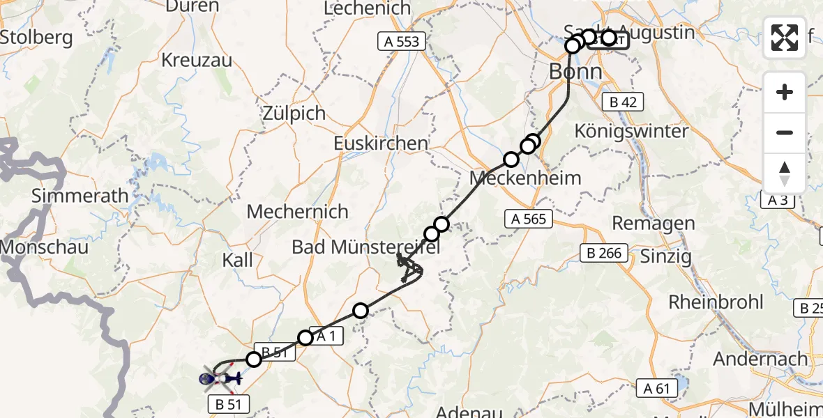 Flugroute Polizeihubschrauber Sankt Augustin - Dahlem, 05 Mai 2026, 11:14