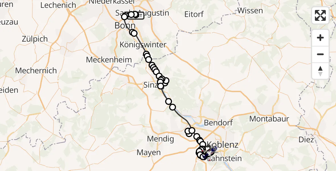 Flugroute Polizeihubschrauber Sankt Augustin - Koblenz-Winningen Flugplatz, 05 Mai 2026, 11:20