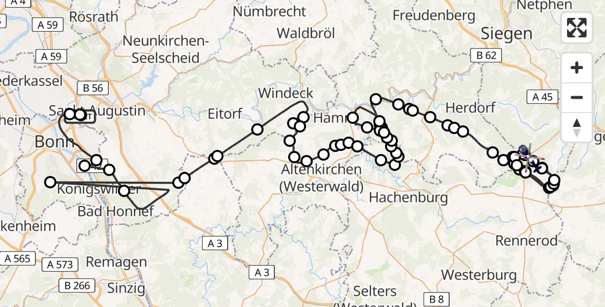 Flugroute Polizeihubschrauber Sankt Augustin - Siegerland Flughafen, 05 Mai 2026, 11:23
