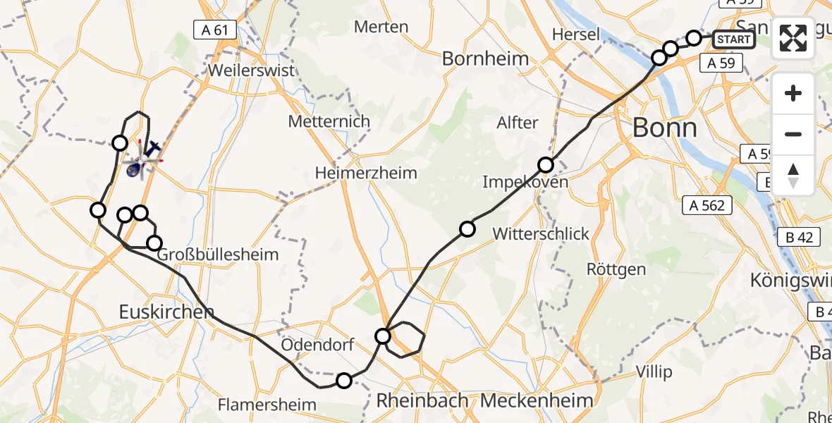 Flugroute Polizeihubschrauber Sankt Augustin - Erftstadt, 05 Mai 2026, 11:29
