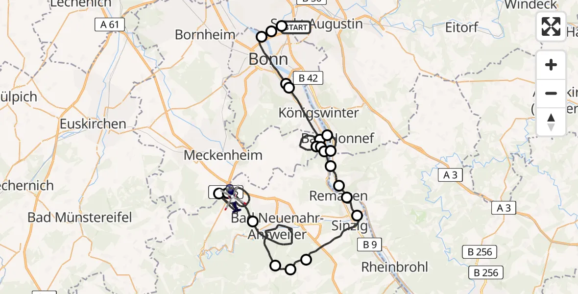 Flugroute Polizeihubschrauber Sankt Augustin - Grafschaft, 05 Mai 2026, 11:30