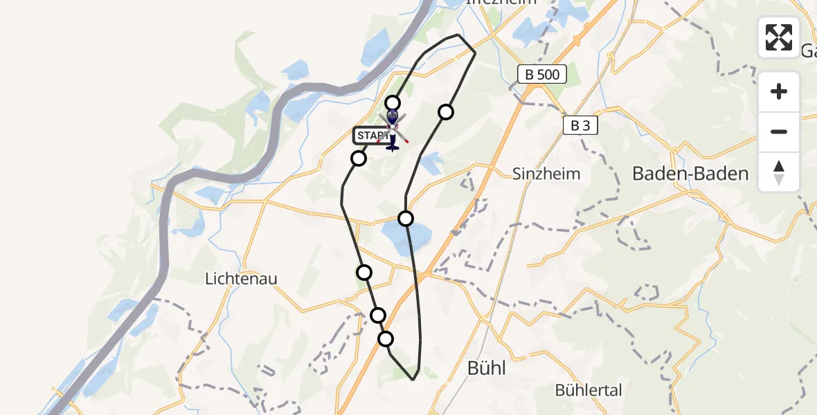 Flugroute Polizeihubschrauber Karlsruhe Baden-Baden Flughafen - Karlsruhe Baden-Baden Flughafen, 05 Mai 2026, 11:35