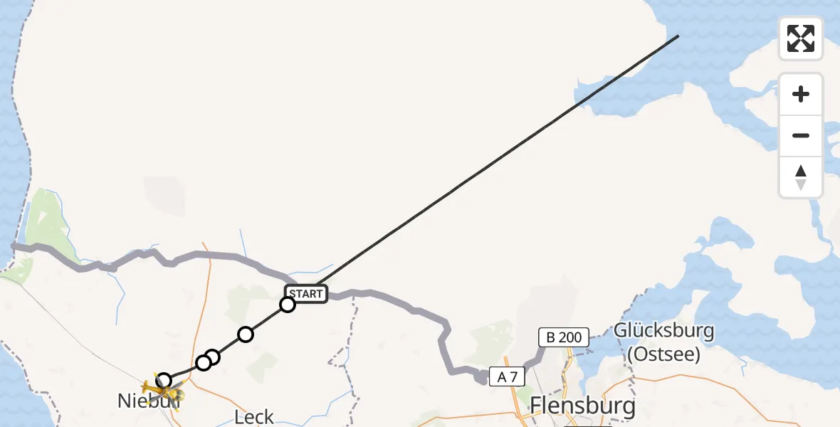 Flugroute Rettungshubschrauber Ladelund - Niebüll, 05 Mai 2026, 11:37
