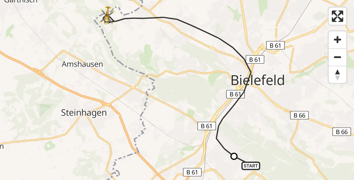 Flugroute Rettungshubschrauber Luftrettungszentrum Bielefeld - Bielefeld, 05 Mai 2026, 11:47