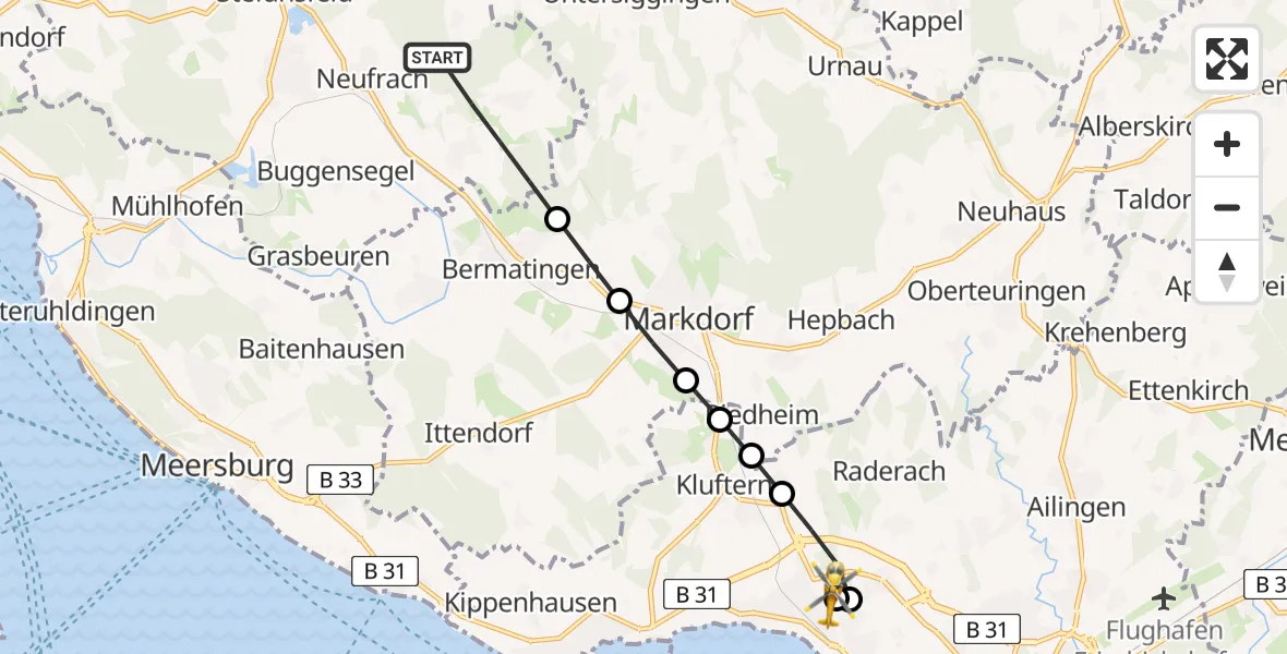 Flugroute Rettungshubschrauber Salem - Friedrichshafen Hospital, 05 Mai 2026, 11:51