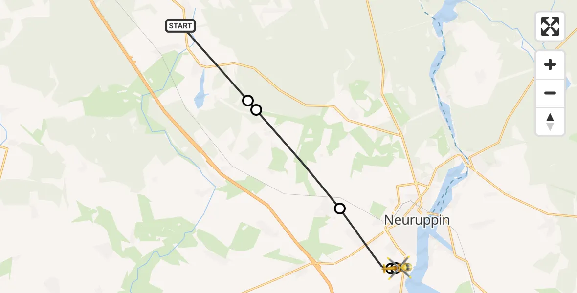 Flugroute Rettungshubschrauber Temnitzquell - Rupin Hospital, 05 Mai 2026, 11:55
