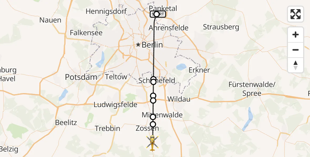 Flugroute Rettungshubschrauber Helios Clinic Berlin-Buch - Zossen, 05 Mai 2026, 12:07