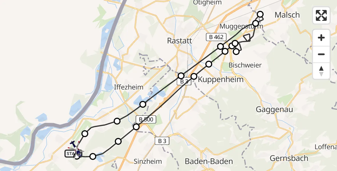 Flugroute Polizeihubschrauber Karlsruhe Baden-Baden Flughafen - Karlsruhe Baden-Baden Flughafen, 05 Mai 2026, 12:22